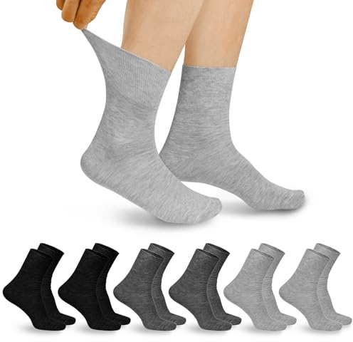 Aomig Diabetikersocken 6 Paar Socken Herren Schwarz Ohne Gummibund Diabetiker Socken Bambus-Socken mit Lycra für Damen ohne Gummi ohne Naht am Ansatz der Zehennägel Herrensocken für Senioren Geeignet