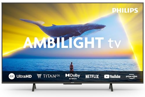 Philips Ambilight 65PUS8109 4K LED Smart TV - 65-Zoll Display mit Pixel-präziser Ultra HD, Titan OS Plattform und Dolby Atmos, Funktioniert mit Alexa und Google Sprachassistent - Satiniertes Chrom