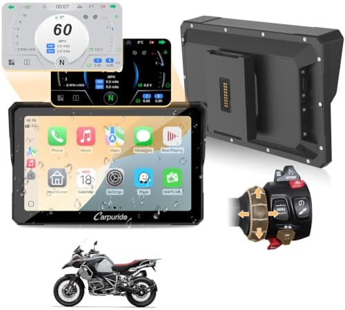 Carpuride W702BS Pro Carplay Bildschirm für BMW Motorrad Nativ Wonder Wheel | Kabelloses CarPlay & Android Auto, 7 Wasserdichter Touchscreen, Dual Bluetooth, Gegensprech, Datenauslesung.