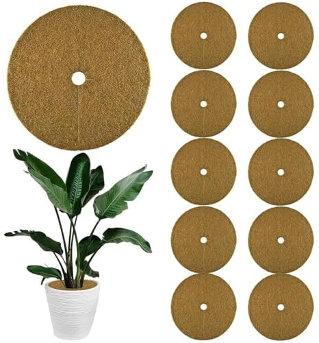 ZDQC 10 Stück Kokos Mulchscheibe,Ø 20CM Kokosscheibe,Kübelabdeckung Kokos,Kokos Pflanzenschutz,Winterschutz Kokosmatte,Winterschutz für Kübelpflanzen,Kokosnussfasern,Winterschutz Kokos (20 cm)