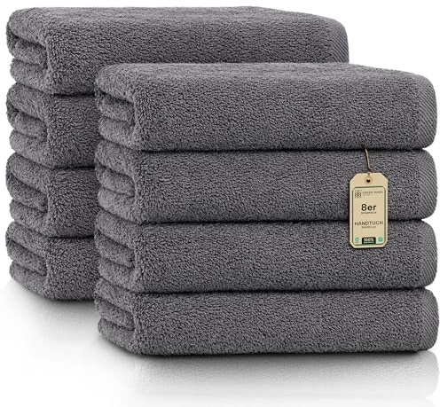 NatureMark Handtücher - Set mit 8 Stück – 100% Baumwolle, Weich & Saugfähig, Premium Qualität für Badezimmer, Spa und Fitness, 50 × 100 cm, Anthrazit Grau