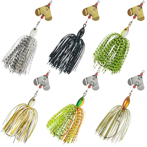 Spinnerbait Angelköder-Set, 6-teilig, Barsch, Angeln, Buzzbait, mehrfarbig, Barsch, Forelle, Lachs, Metall, Spinnköder, Schwimmvorrichtungen, Süß- und Salzwasser