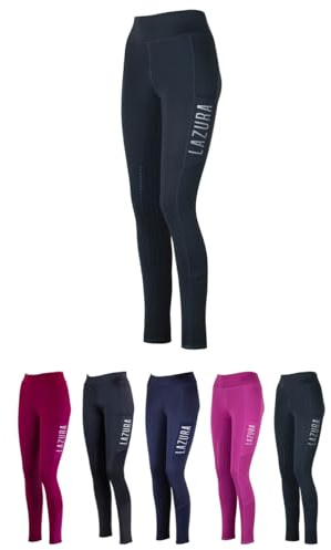 Lazura - Reitleggings für Mädchen Emilia | Vollbesatz aus Silikon | Vollbesatzreithose mit 2 seitlichen Handytaschen | Kinder Reithose in Schwarz | Reitbekleidung in Größe 152