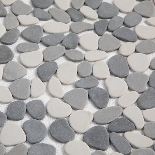 Lovdeco Kieselfliesen Duschboden, Mosaikkiesel Backsplash für Wand, Steinfliesen für Bad und Garten im Freien, Weiß und Grau, 5 Blatt
