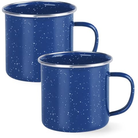 YZROHYI 2 Stück Becher aus emailliertem Edelstahl, 350 ml, Vintage-Metallbecher, emailliert, für Camping, Metall, Cafetasse, unzerbrechlich, emailliert, unzerbrechlich, Frühstückstasse für Tee, Blau