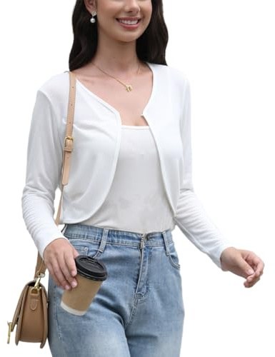 Hobrounn Damen Bolero Elegant Bolerojacke Basic Langarm Schulterjacke Kurz Schrug Cardigan Strickjacke