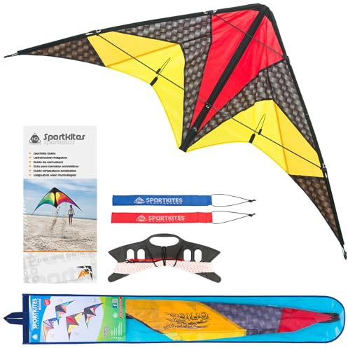 HQ Design - Quickstep II Lenkdrachen Zweileiner Flugdrachen Allround Drachen für Kinder und Erwachsene ab 10 Jahren 60x135cm inkl. 20kp Polyesterschnur 2x20m auf Winder 2-5 Bft (Graphite)