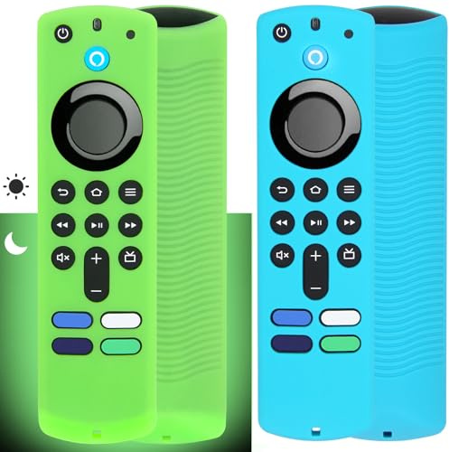 2pcs Pinowu Fernbedienungsabdeckung Kompatibel mit Fire TV Stick / 4K Alexa Sprachfernbedienung (3rd Gen) mit Lanyard (Grünes Leuchten,Türkises) (NOT for 4K 2nd 2024)