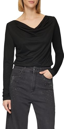 s.Oliver Damen T-Shirt – Wasserfall-Ausschnitt, geschlitzter Saum