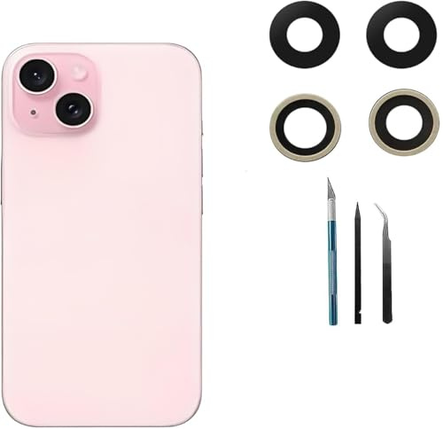 2 Stück 15 Plus Rückkamera-Glaslinse Ersatz für iPhone 15 Back Rück Kamera Glas Linse Ersatz mit Reparatur-Werkzeug-Kit, Kratzfest und wasserdicht