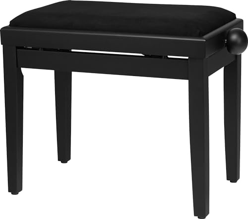 Classic Cantabile Pianobank Schwarz-matt - Höhenverstellbar von 47-56cm - Klavierhocker mit Spindelmechanik - Klavierbank Sitzfläche 55 x 32cm - Schwarzer Klavierstuhl mit Velourbezug, stabil