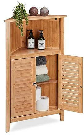 Relaxdays Eckschrank Bambus, HxBxT: 92 x 58 x 30 cm, Natur