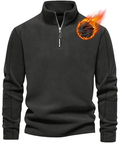 Livonmone Pullover Herren Warmer Fleecepullover Half Zip Locker Sweatshirt | Microfleece Dick Weich Warm und Kuschelig Bequem für Zuhause Alltag Herbst und Winter Kalte Tage und Outdoor