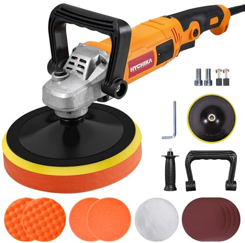 HYCHIKA Poliermaschine Auto 1580W, Auto Politur Set, Autopoliermaschine, Polishing Machine mit Variable 6-Gang-Kontrolle, Motor aus reinem Kupfer, mit 180mm Polierpad, Polierset für Boot KFZ