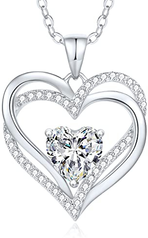 CDE Kette Damen Herzkette 925 Sterling Silber Geburtsstein Halsketten Schmuck Herz Anhänger Weihnachten Valentinstag Muttertags Geschenk Hochzeit Jubiläum Geburtstag Frau Freundin Mama