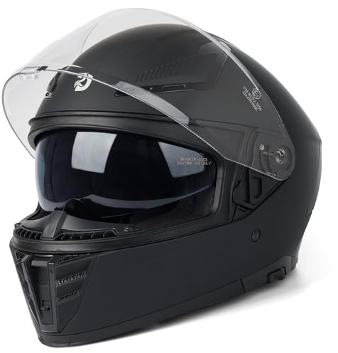 Integralhelm mit Doppelvisier by BSWAY, Motorradhelm, Mopedhelm ECE 22.06 Zertifiziert für Herren und Damen, Schwarz in Gr. XS-XL (M(57-58CM))