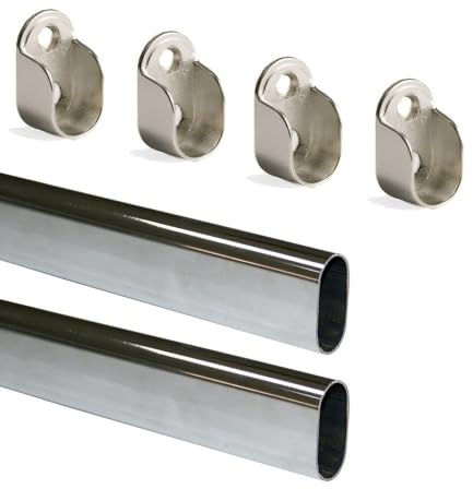 Emuca - Kit ovale Kleiderschrankstange 950mm und Stützen, Verchromt, 2 Stück