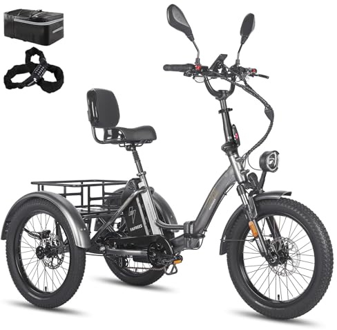 Fafrees Elektro Dreirad, E Bike Klapprad 20 * 3.0 Zoll Reichweite 110-150km | E-Dreirad für Erwachsene Hydraulische Bremsen, Lastenfahrrad 48V 65N.m Motor, Traglast 180KG