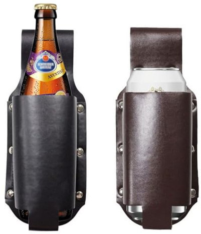 2 Stück Bierhalter Gürtel Leder, Bier Holster für Herren Vintage Leder, Portable Bierholster Gürtel, Bier Geschenk für Herren, Freisprechen auf Partys, Grillen, Camping