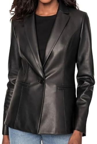AAOutfitz Damen Blazer aus echtem Leder, Schwarz