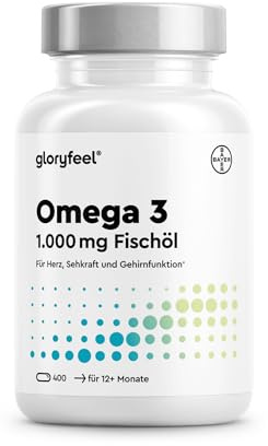 Omega 3 400 Kapseln - 1.000 mg Fischöl pro Kapsel - Essentielle Omega 3 Fettsäuren EPA & DHA - Laborgeprüft, in Deutschland entwickelt