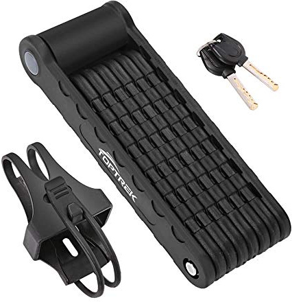 Toptrek Faltschloss mit Halterung Fahrradschloss Schlüssel Lang 94cm 8 Gelenken Fahrradschloß Sicherheitsstufe Level 7 Fahrrad Faltschloß für Mountainbike/Rennrad/BMX/MTB (Schwarz)