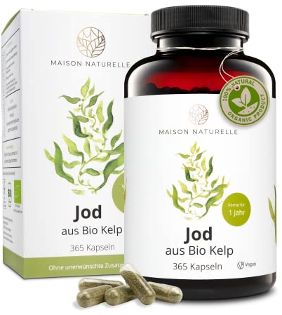MAISON NATURELLE® JOD aus Bio Kelp (365 Stück) - 100% Kelp Kapseln, Extrakt aus Braunalgen ohne Zusätze – optimal dosiert mit 195 µg natürlichem Jod je Kapsel, Tabletten