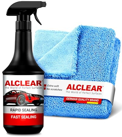 ALCLEAR 711000SV Lackversiegelung Spray 1000 ml mit Mikrofasertuch für Auto | Sprühversiegelung für Motorrad & Caravan, schützt Lack, frischt Glanz auf, wasserabweisend, silikonfrei, Made in Germany