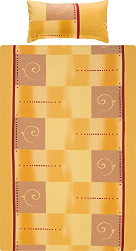 Erwin Müller Bettwäsche, Bettgarnitur Single-Jersey Ocker-gelb-rot Größe 40x80 cm / 135x200 cm - 100% Baumwolle, pflegeleicht, bügelleicht, mit praktischem Reißverschluss - Ocker-gelb-rot