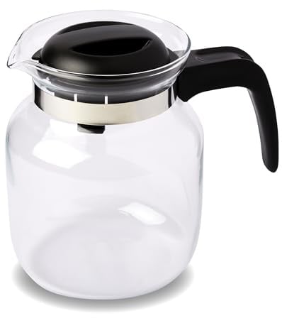 wenco Glaskanne 1,25 l - Ideal für Tee, Kaffee und Kaltgetränke, hitzebeständig, mit Deckel und Ausguss-Öffnung - Spülmaschinenfest und bruchsicher - Transparent/Schwarz