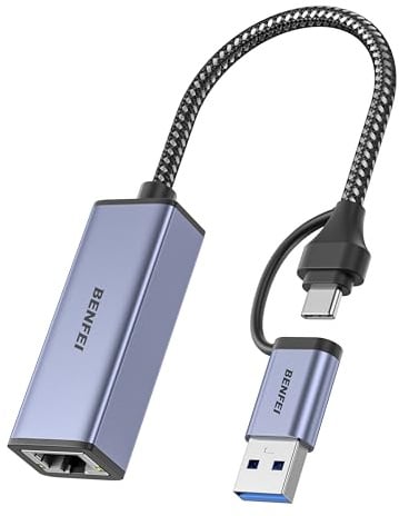 BENFEI USB-C auf Ethernet Adapter, USB 3.0 auf RJ45 Gigabit LAN (1000Mbps) Netzwerkadapter , kompatibel mit MacBook/Pro/Air, Surface Pro, Windows 11/10/8/7, Mac OS
