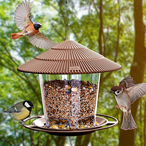 SANOTO Vogelfutterhaus, Futterhaus für Vögel Vogelfutterspender | Vogelfutterstation zum Aufhängen Futterspender Wildvögel Hängend Kegelblume Vogel Futterhaus Wetterfest Balkon, Überdachtes