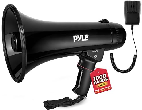 Pyle Megaphon mit Sirene, Signalhorn – Siren Megaphone – Megafon Kinder & Erwachsene 40W, Faltbare Handsirene als Polizei Sirene, Fußball Hupe & Tröten zum Anfeuern Sport, Megaphone Laut bis zu 915m
