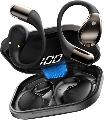 Conyat Mini Open-Ear Kopfhörer, Verstellbare Ohrhaken Kopfhörer Kabellos, 40H kopfhörer Sport, Schwarz