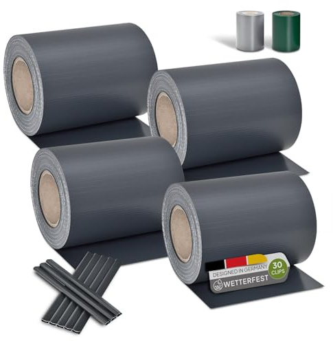 Juskys Sichtschutzstreifen für Doppelstabmatten PVC, Zaun (4er Set) - 4 Rollen á 35m x 19cm - 120 Befestigungsclips - Zaunfolie Sichtschutz Windschutz - anthrazit
