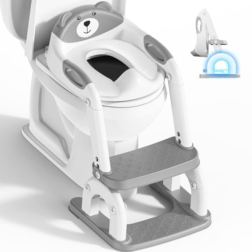 Toilettensitz Kinder mit Treppe, Upgraded WC Aufsatz für Kinder für Jungen und Mädchen, 2-in-1 Toilettentrainer mit Treppe, Höhenverstellbar Bequemer Sicherer Toilettensitze, Tritthocker für Kinder