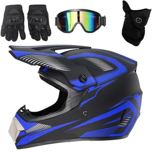 Motocross MTB Helm Fullface Motorradhelm Herren Kinder Jugend Erwachsener | Motorrad Downhill Helm Professional, mit Goggles Handschuhe Gesichtsschutz, ABS + EPS, schlagfest, atmungsaktiv