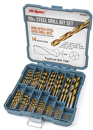 Hi-Spec 99 tlg. HSS Spiralbohrer Set in 14 Größen von 1mm bis 10mm für Holz, Metall, Kunststoff in Aufbewahrungskoffer, Bohrerbit Set Zubehör für Bohrschrauber.