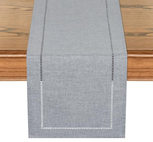 LOMOHOO Tischläufer Grau 30x180cm Leinen Tischläufers Modern Boho Table Runner, Abwaschbar Tischdeko Grau für Outdoor Bauernhaus Esszimmer Dinner Party Urlaub Hochzeit Dekoration