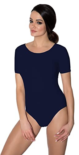 Aquarti Damen Ballett Trikot Kurzarm Gymnastik Tanz-Body, Farbe: Dunkelblau, Größe: 38