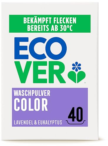 Ecover Color Waschpulver Konzentrat Lavendel (3 kg / 40 Waschladungen), Colorwaschmittel mit pflanzenbasierten Inhaltsstoffen, Waschmittel Pulver für natürlich reine Buntwäsche, 3 kg