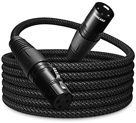 SONICAKE XLR Mikrofonkabel Stecker auf Busche 3-polig Nylon geflochten XLR Kabel Schwarz (2M)