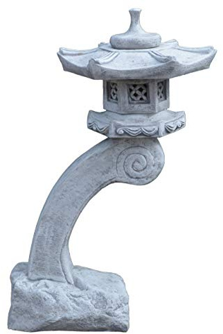 gartendekoparadies.de Japanische Rankei Steinlaterne aus Steinguss, Grau, Frostsicher für Außenbereich, H. 118 cm, 130 kg, Weißbeton, Gartendekoration