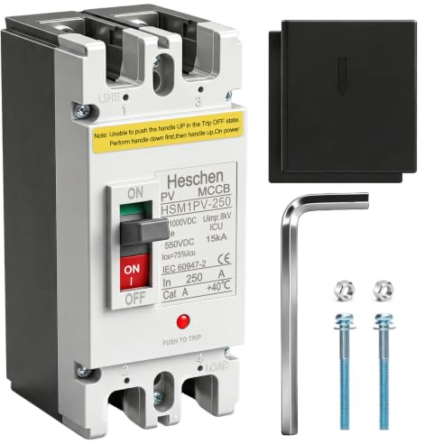 Heschen DC-Leistungsschalter MCCB, 2-polig, DC550V, Photovoltaik-Leistungsschalter, für PV-Solaranlage Solarmodule Netzsystem (250A,HSM1PV-250)
