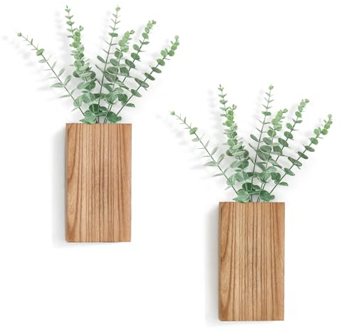 Dahey Wand-Pflanzgefäß aus Holz, Vase mit künstlichem Eukalyptus, Bauernhaus, Wandbehang, Dekoration, Taschen-Pflanzgefäß für den Innenbereich, künstliche Pflanzen, Grünblumen, Wohnzimmer,
