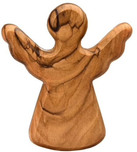 Kassis Geschenkartikel Olivenholz-Schutzengel - Handgefertigte Engel-Figur aus Bethlehem - Schutzengel-Glücksbringer - (ohne Gravur) - (1 Stück)