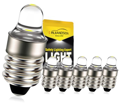 Ruiandsion E10 LED-Birne 3V 6000K weiße LED-Birne für Taschenlampe Taschenlampe Scheinwerfer, Negative Erde (6er Pack)