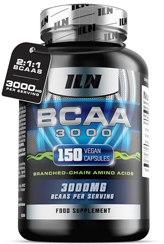 ILN – BCAA Kapseln hochdosiert 3000 mg – 2:1:1 Aminosäuren – 150 vegetarische Kapseln (1-Monatsvorrat)