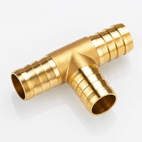 QZKJQDD 16mm 3 Wege Messing Schlauchverbinder, T stück Wasseranschluss, T-Schlauchverbinder, T förmige Messing Fittings für Luft Gas Wasser Kraftstoff (1 Stück)