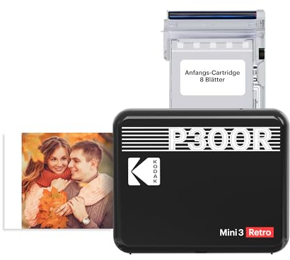 KODAK Mini 3 Retro 4PASS Mobiler Fotodrucker (7,6x7,6cm) - Schwarz